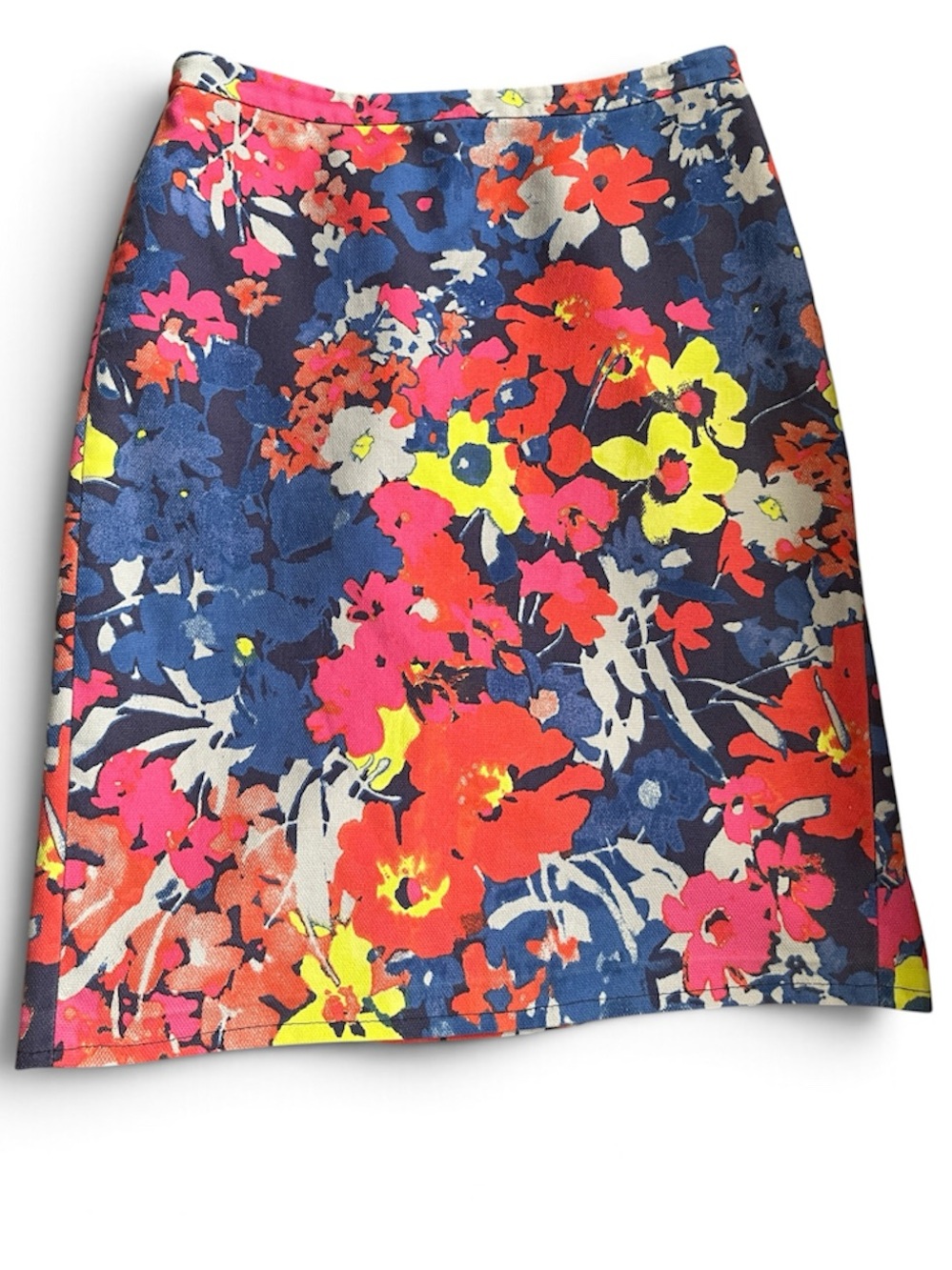 LOFT Floral Print Cotton Pencil Skirt in Yellow, Pink & Blue Size 8